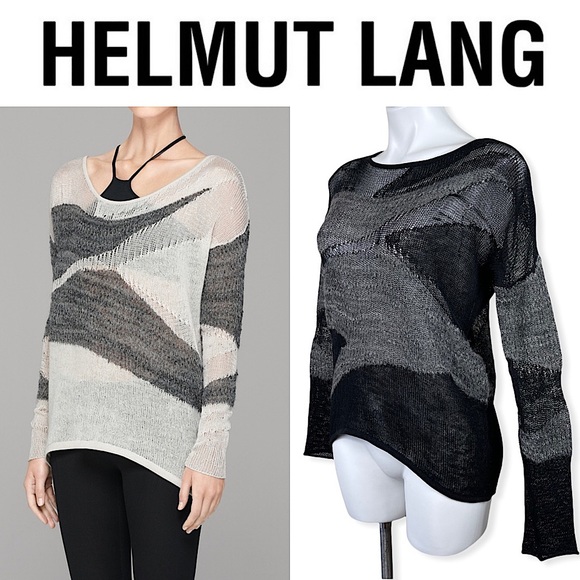 Helmut Lang Sweaters - HELMUT LANG Merging Textured Boxy Pullover Sweater Silk Wool Alpaca Black Gray